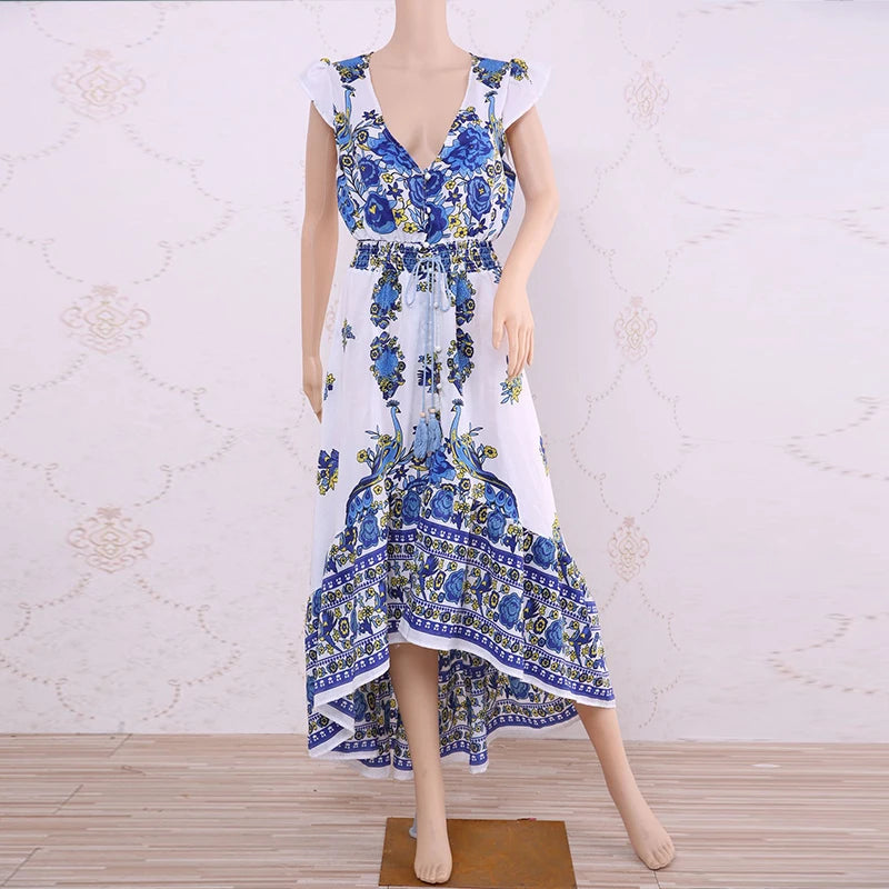 Duzeala Boho V-Neck Maxi Dress – Summer