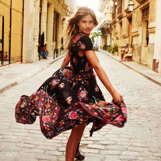 Duzeala Boho V-Neck Maxi Dress – Summer