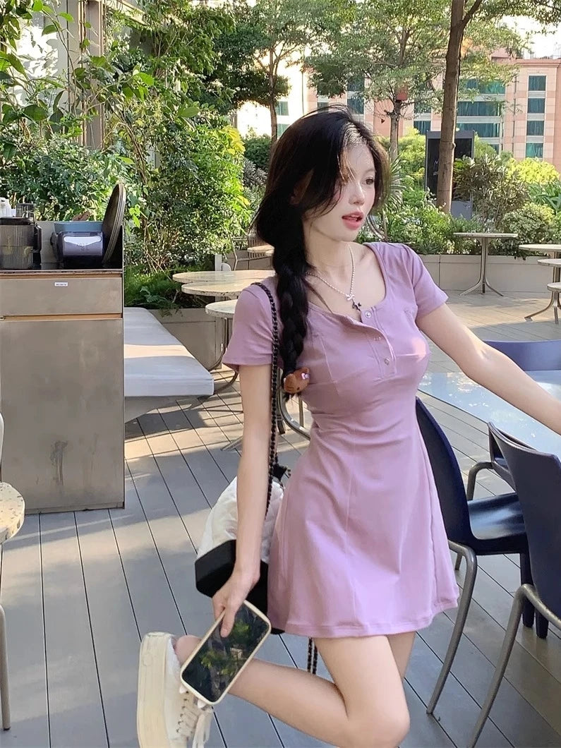 Korean A-Line Dress – Slimming Square Collar Look