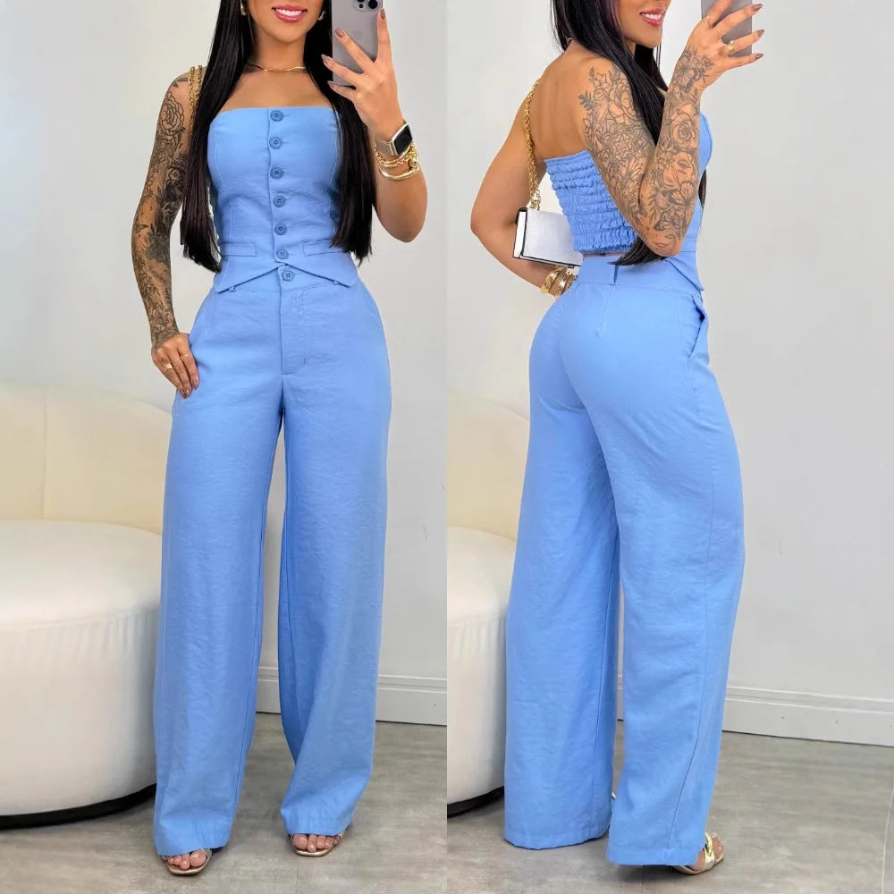 Summer 2-Piece Fashion Set – Sexy Bandeau & Pants