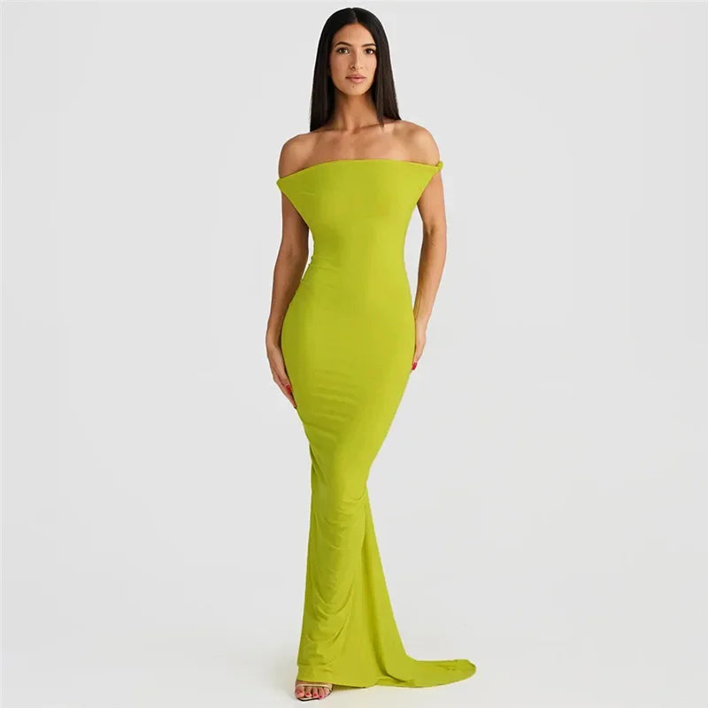 BWQ Slim Mermaid Maxi Dress – Halter & Off-Shoulder