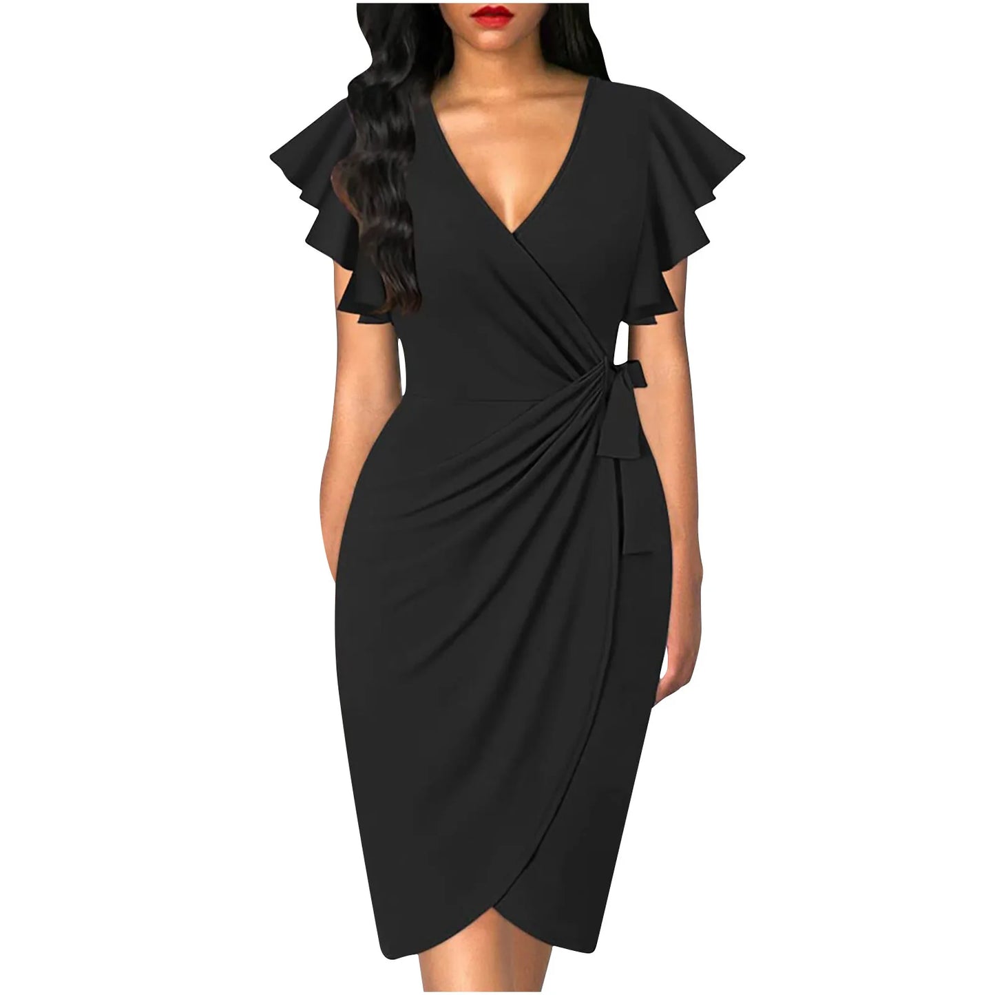 Summer Bodycon Dress – V-Neck & Petal Sleeves