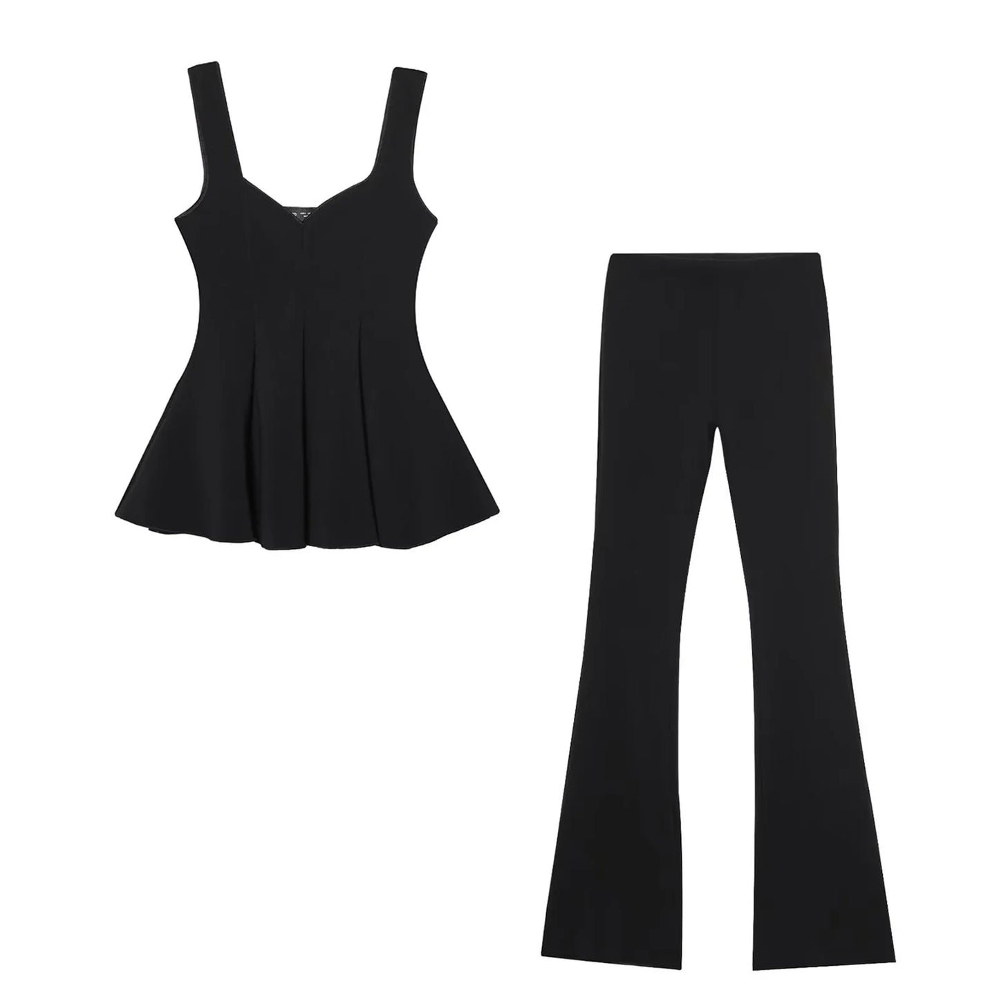 Chic Wide Strap Top & High-Waist Pants – Women’s Set