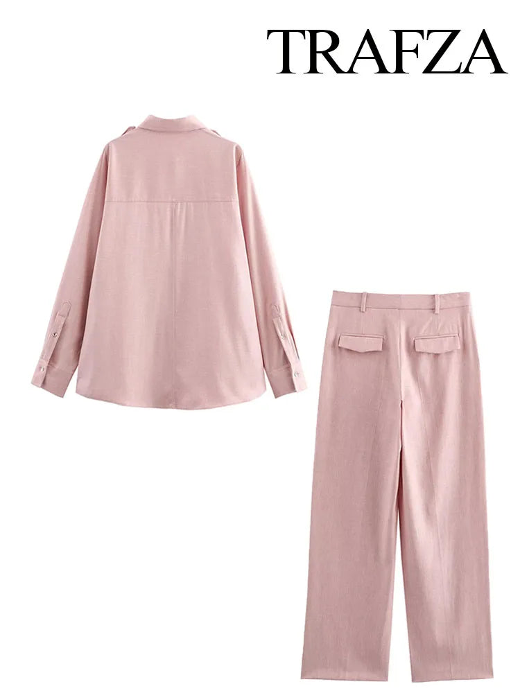 Spring Two-Piece Fashion Set – Collar Shirt & Pants