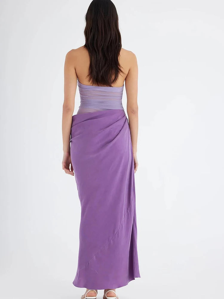JULISSA MO Patchwork Hollow-Out Halter Maxi Dress – Spring