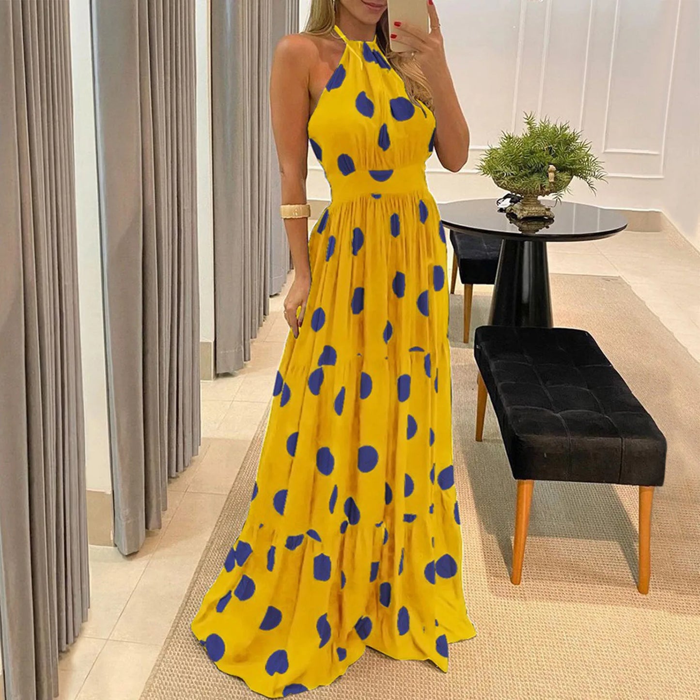 Bohemian Halter Maxi Dress – Backless Summer Style