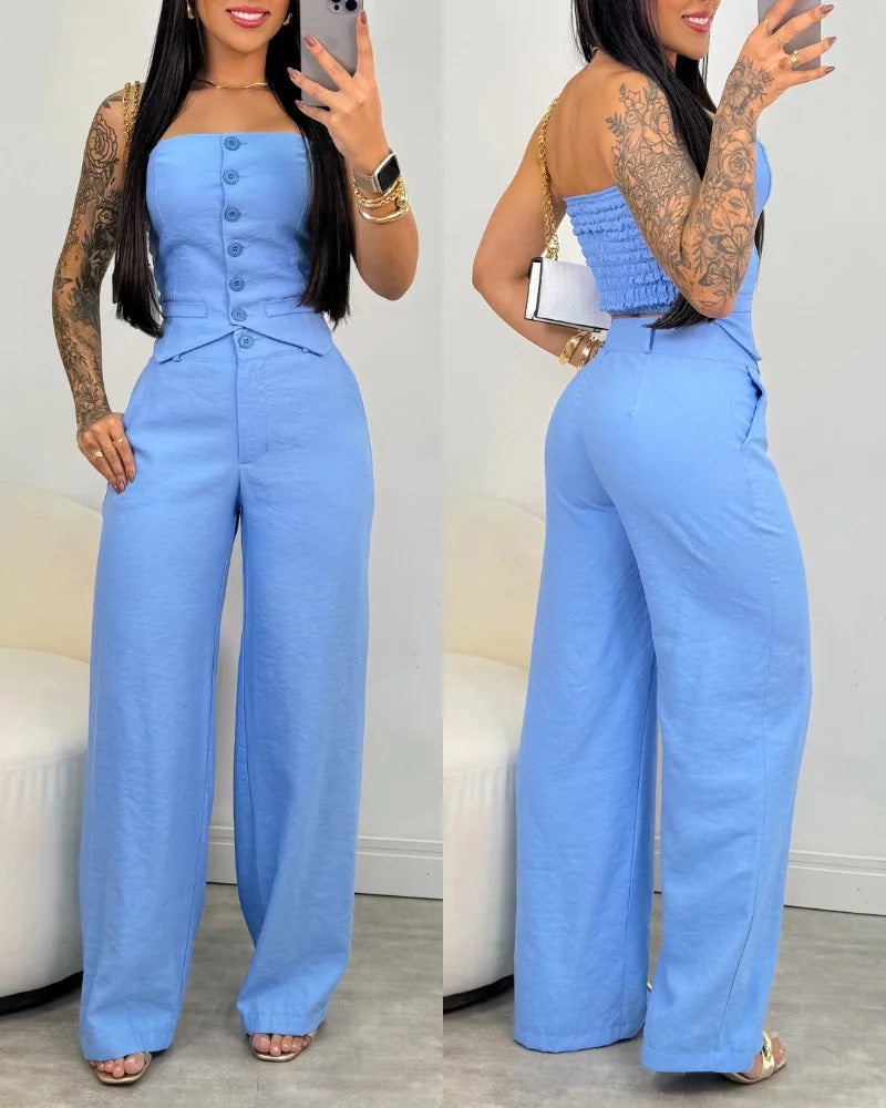 Summer 2-Piece Fashion Set – Sexy Bandeau & Pants