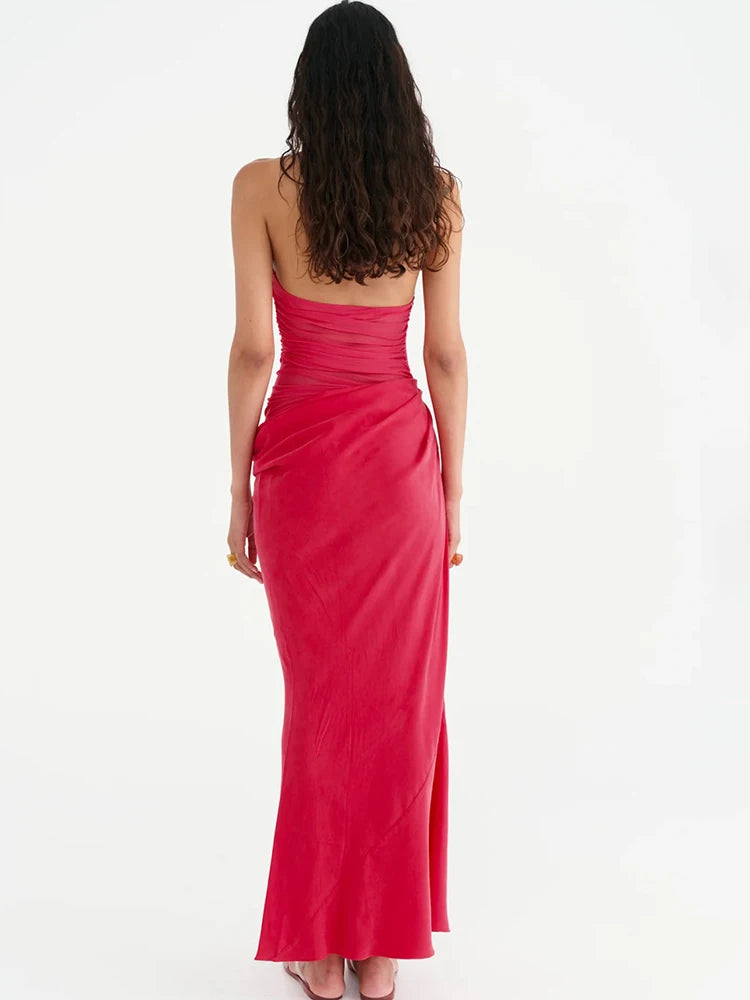 JULISSA MO Patchwork Hollow-Out Halter Maxi Dress – Spring