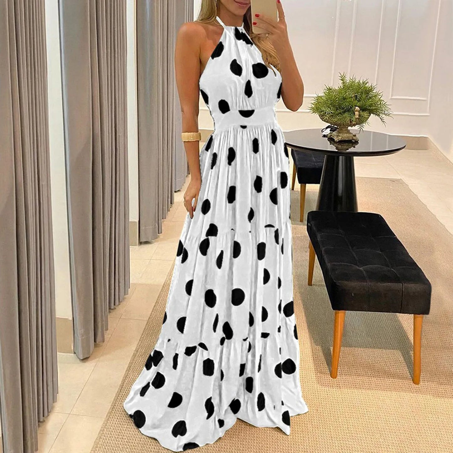 Bohemian Halter Maxi Dress – Backless Summer Style