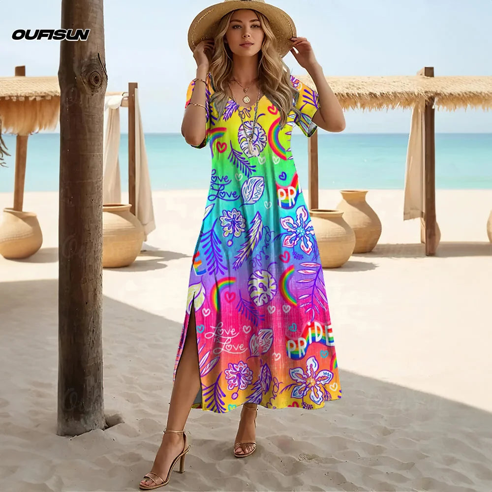 Women’s V-Neck A-Line Dress – Hawaiian Floral 2025