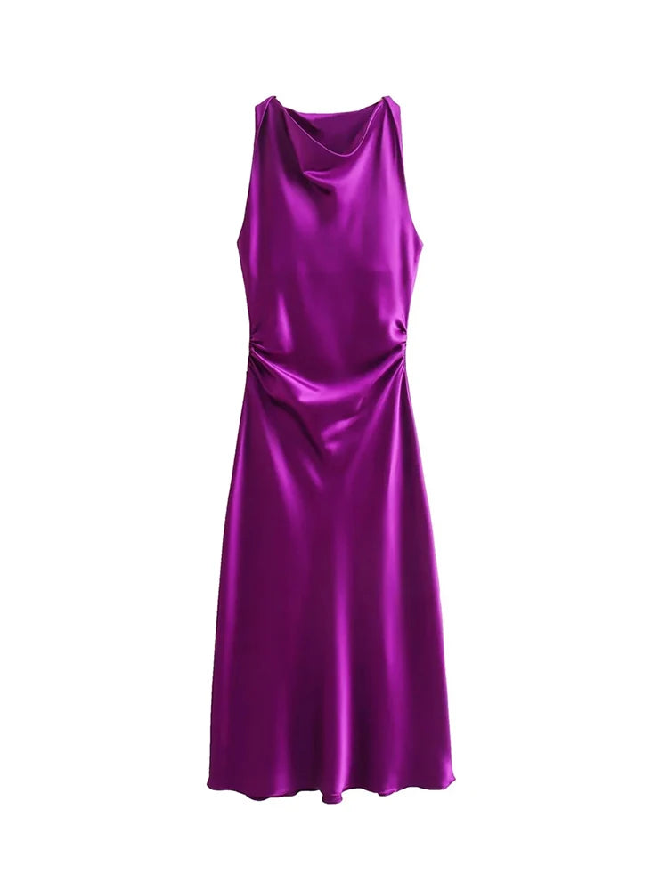 Satin Feeling Long Dress – High Waist Sleeveless