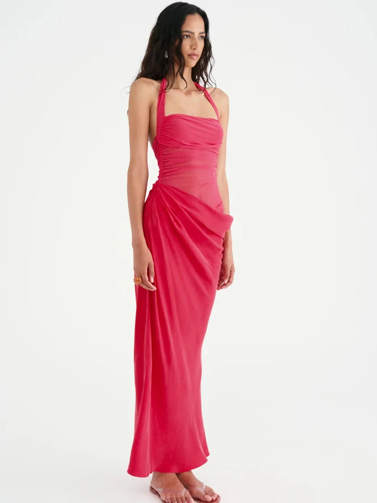 JULISSA MO Patchwork Hollow-Out Halter Maxi Dress – Spring
