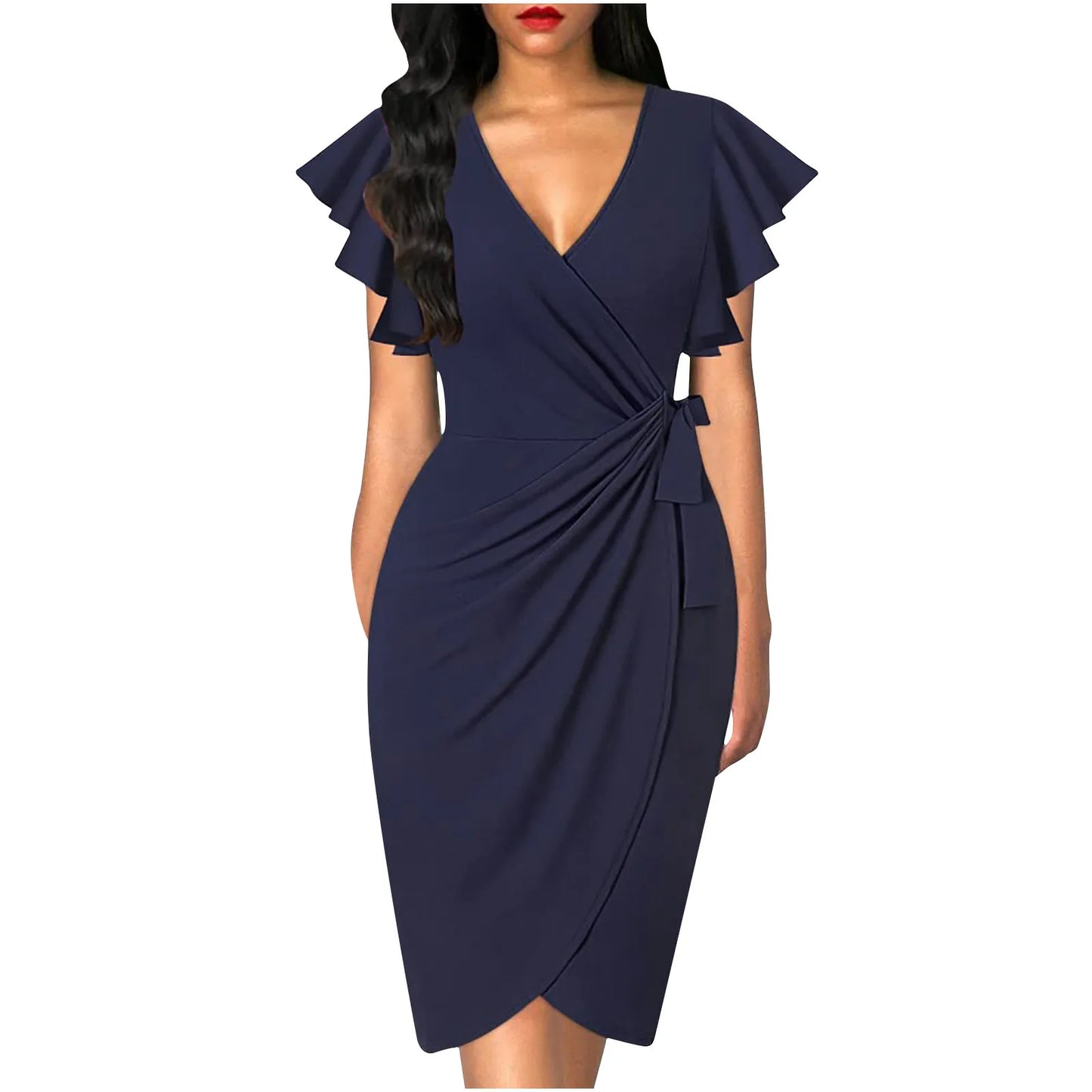 Summer Bodycon Dress – V-Neck & Petal Sleeves