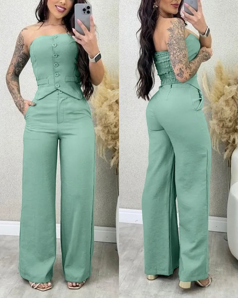 Summer 2-Piece Fashion Set – Sexy Bandeau & Pants