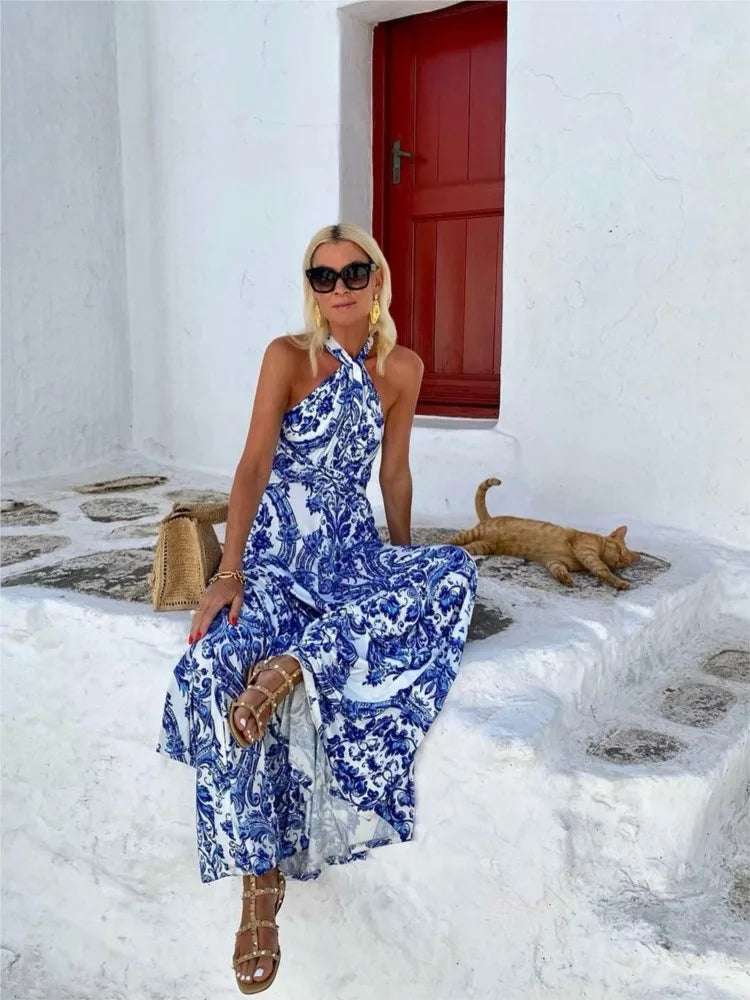 Fashion Trend Halter Backless Maxi Dress – Summer