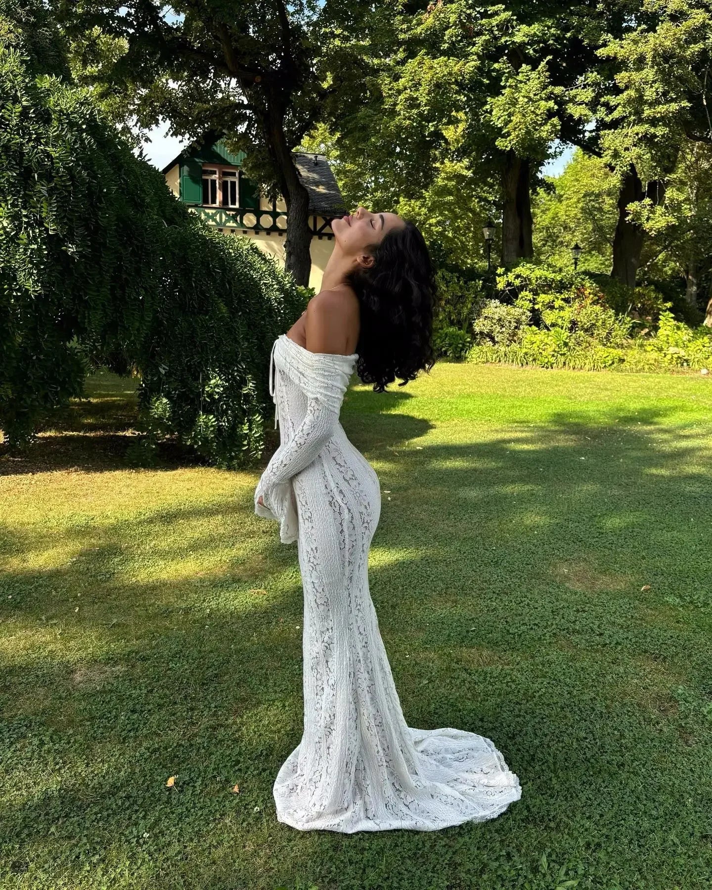 Oligai White Lace Maxi Dress – Off-Shoulder Elegant Bodycon