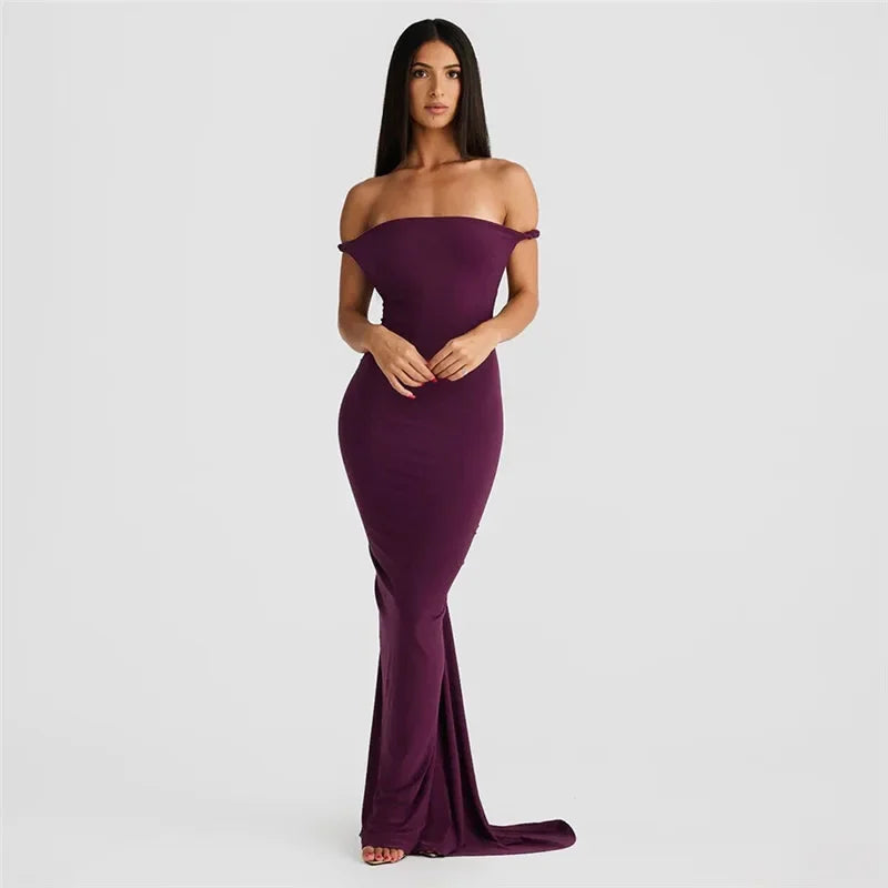 BWQ Slim Mermaid Maxi Dress – Halter & Off-Shoulder