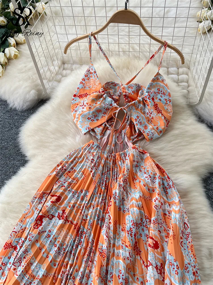 SINGREINY Hotsweet Summer Dress – Spaghetti Strap, Hollow-Out, Pleated Swing