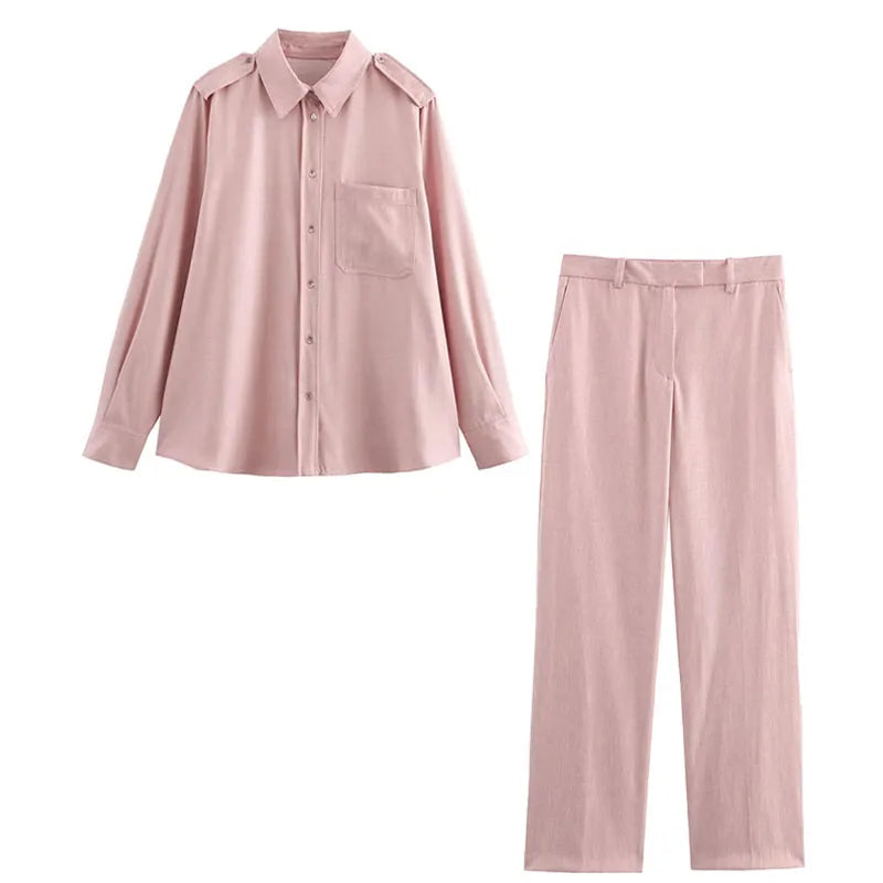 Spring Two-Piece Fashion Set – Collar Shirt & Pants