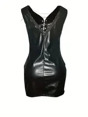 Women’s Tight Wrap Leather Dress – Sleeveless V-Neck