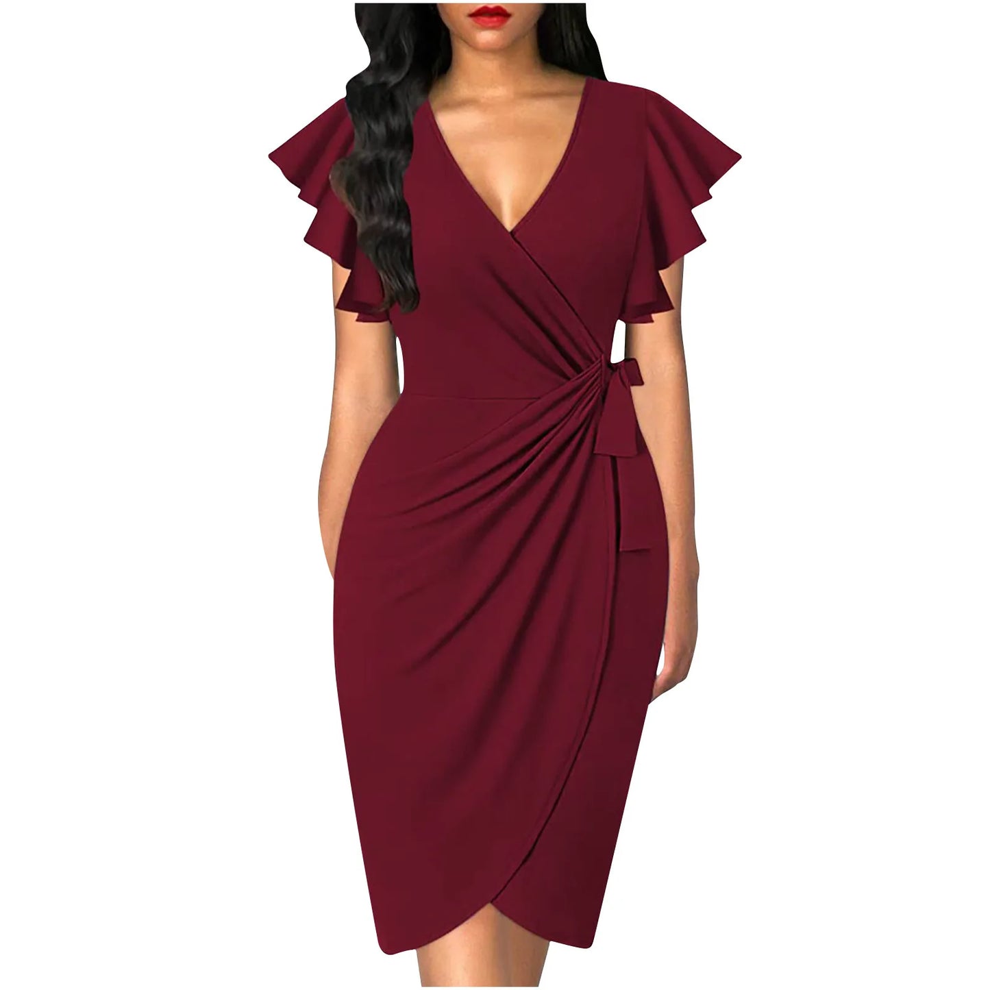 Summer Bodycon Dress – V-Neck & Petal Sleeves