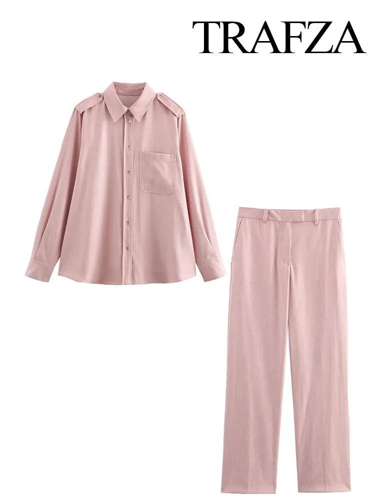 Spring Two-Piece Fashion Set – Collar Shirt & Pants
