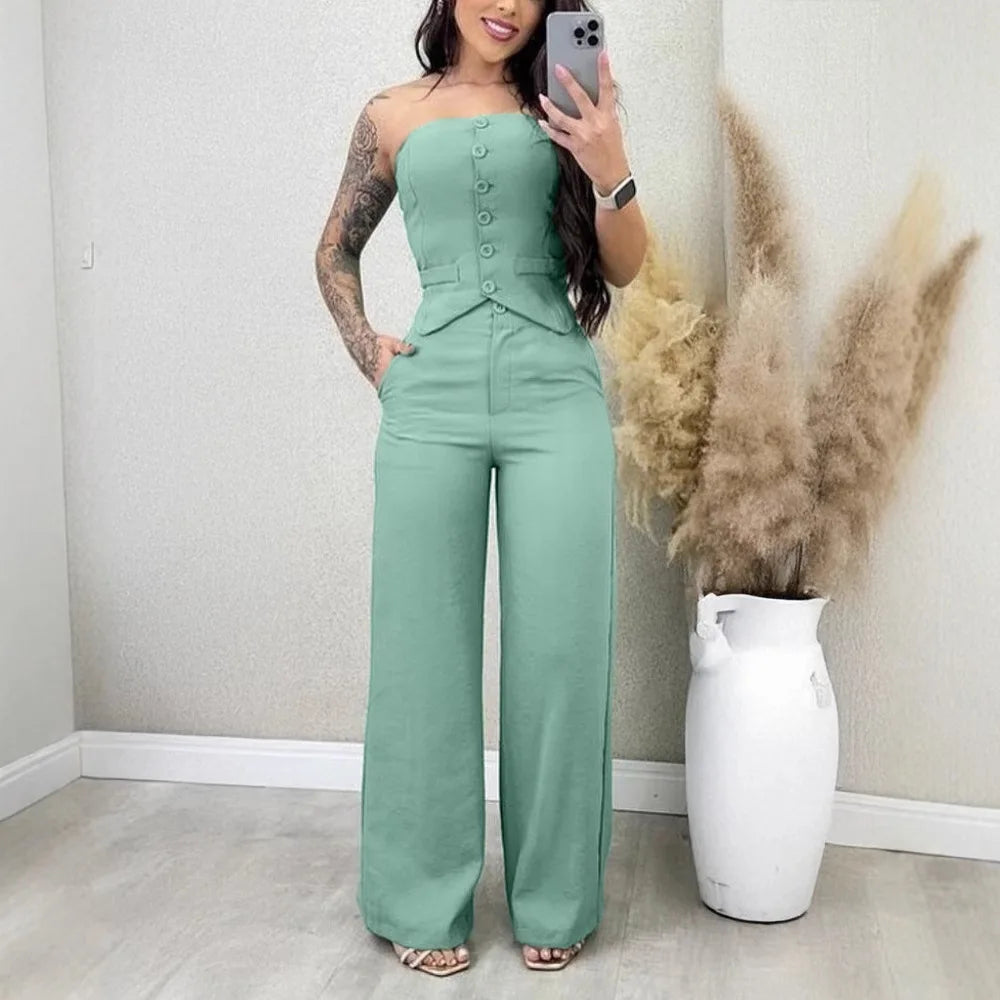 Summer 2-Piece Fashion Set – Sexy Bandeau & Pants