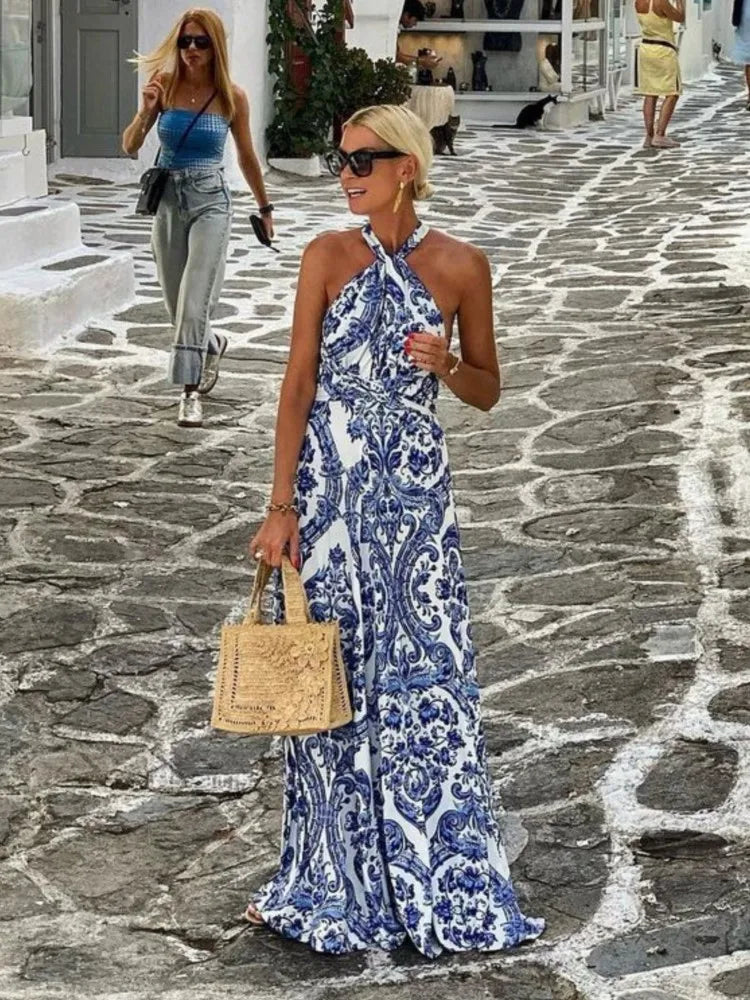 Fashion Trend Halter Backless Maxi Dress – Summer