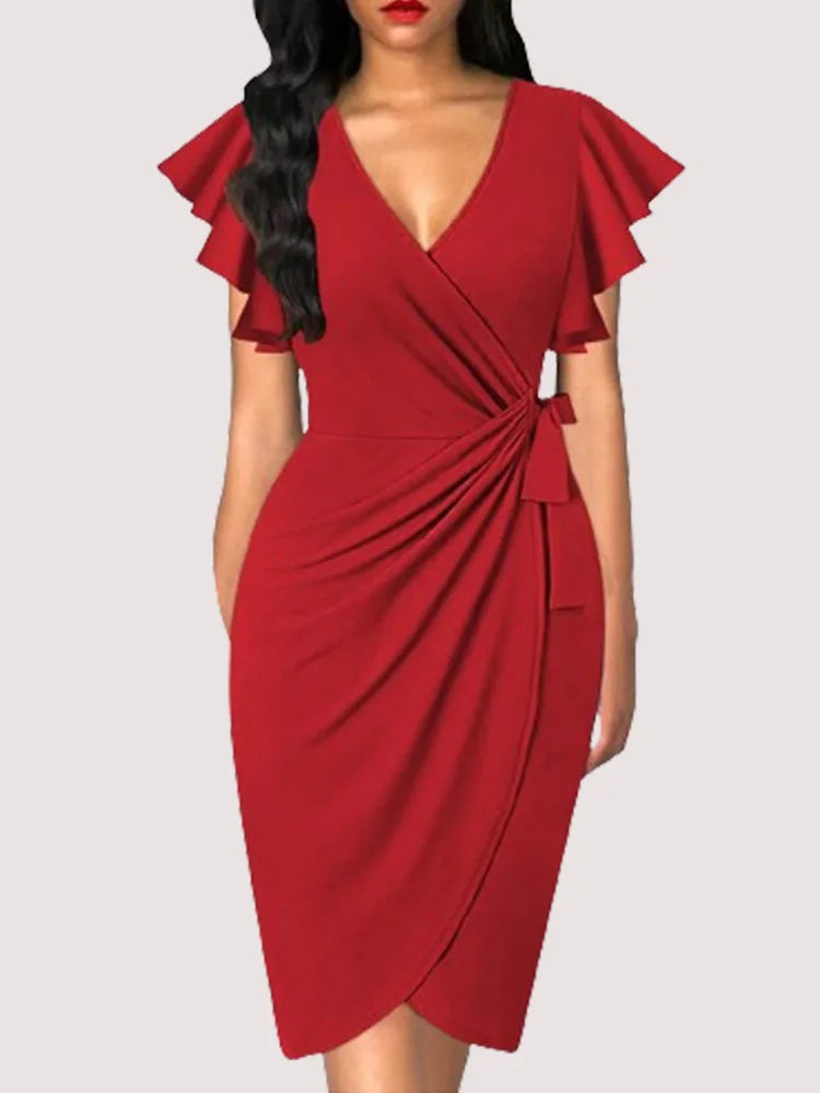 Summer Bodycon Dress – V-Neck & Petal Sleeves