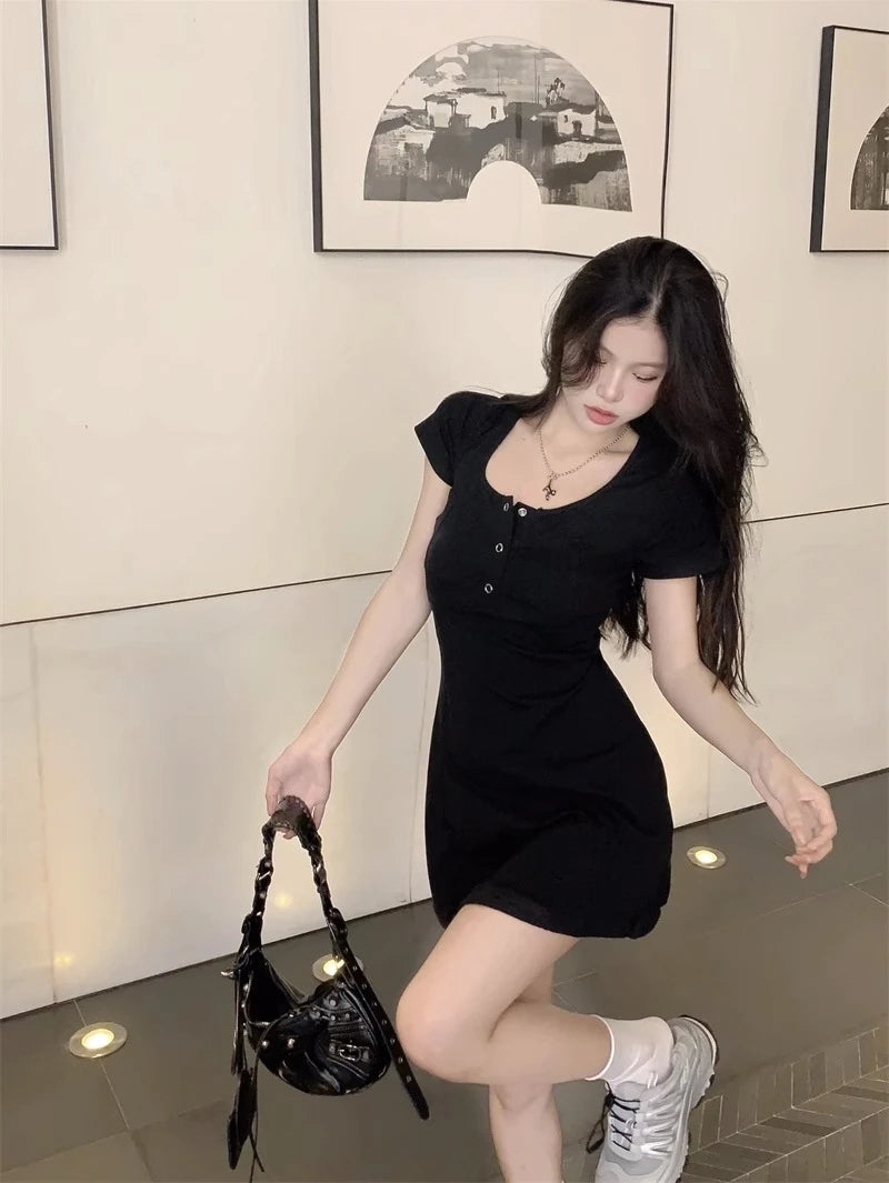 Korean A-Line Dress – Slimming Square Collar Look