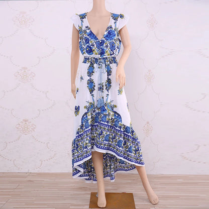 Duzeala Boho V-Neck Maxi Dress – Summer