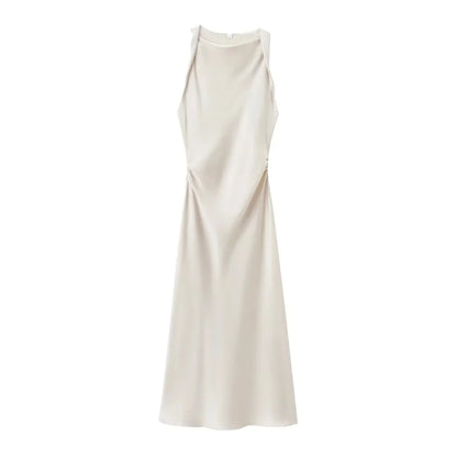 Satin Feeling Long Dress – High Waist Sleeveless