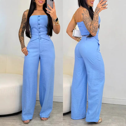 Summer 2-Piece Fashion Set – Sexy Bandeau & Pants