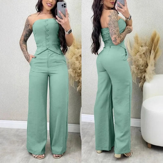 Summer 2-Piece Fashion Set – Sexy Bandeau & Pants