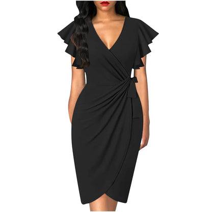 Summer Bodycon Dress – V-Neck & Petal Sleeves
