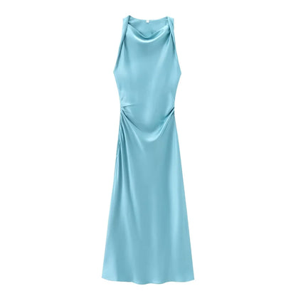 Satin Feeling Long Dress – High Waist Sleeveless