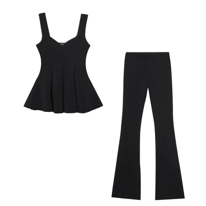 Chic Wide Strap Top & High-Waist Pants – Women’s Set