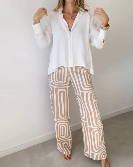 Casual Office Lady Set – Long Sleeve Shirt & Trousers