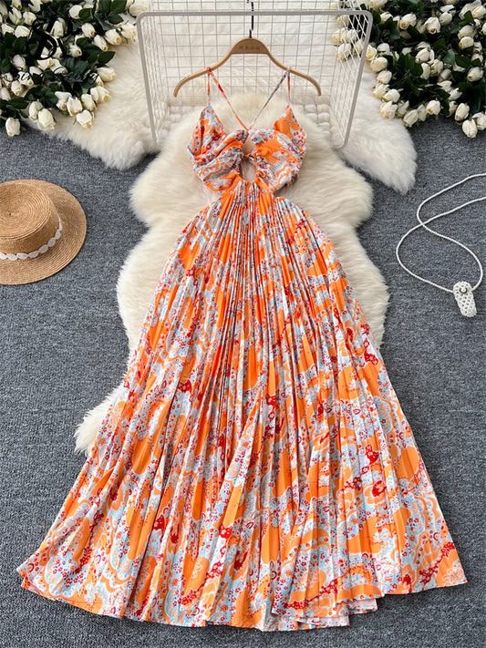 SINGREINY Hotsweet Summer Dress – Spaghetti Strap, Hollow-Out, Pleated Swing