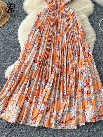 SINGREINY Hotsweet Summer Dress – Spaghetti Strap, Hollow-Out, Pleated Swing