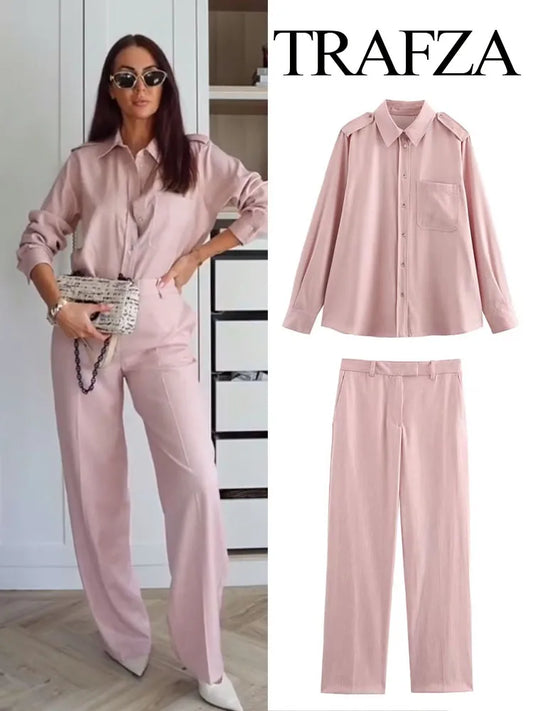 Spring Two-Piece Fashion Set – Collar Shirt & Pants