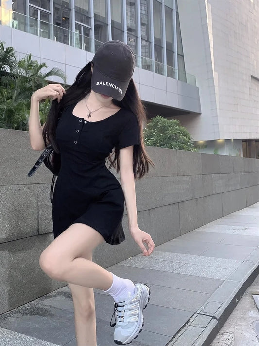Korean A-Line Dress – Slimming Square Collar Look