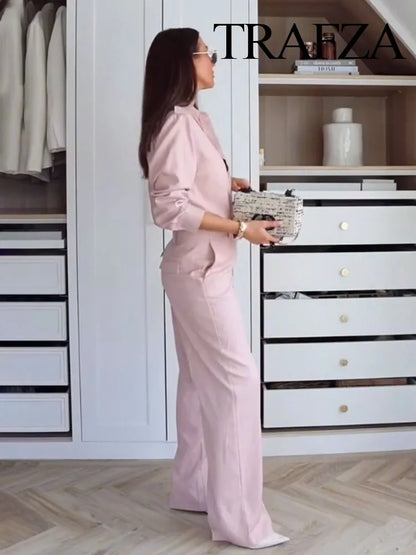 Spring Two-Piece Fashion Set – Collar Shirt & Pants