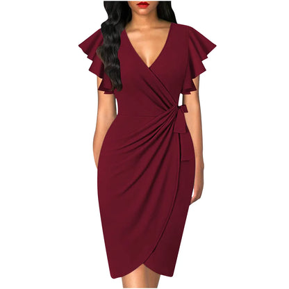Summer Bodycon Dress – V-Neck & Petal Sleeves