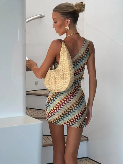 Colorful Stripe Knit Dress – Sleeveless & Backless