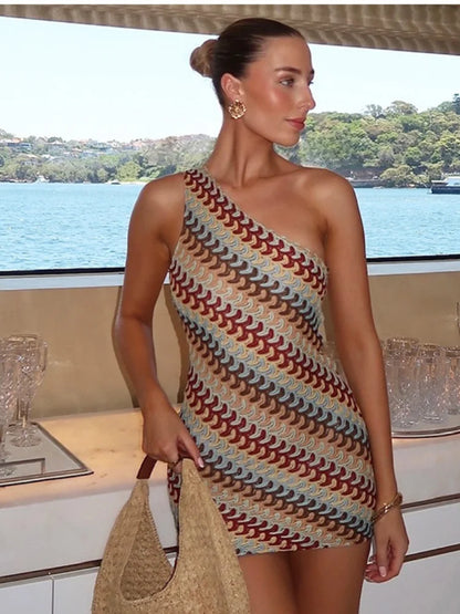 Colorful Stripe Knit Dress – Sleeveless & Backless