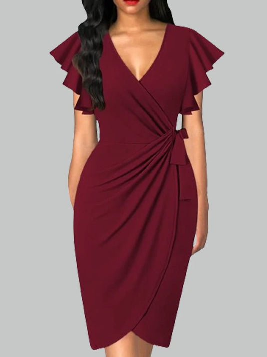 Summer Bodycon Dress – V-Neck & Petal Sleeves