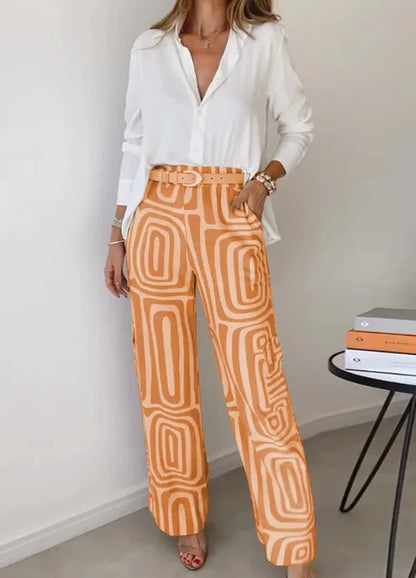 Casual Office Lady Set – Long Sleeve Shirt & Trousers